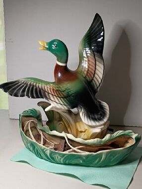 Glazed Green Ceramic Mallard Duck Accent Planter/ Light